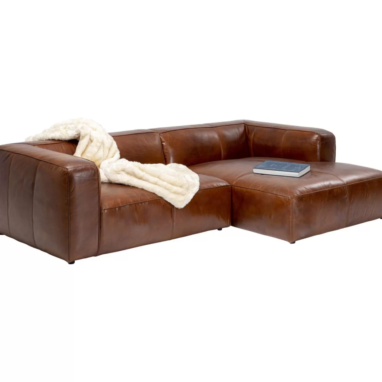 KARE Design Divani Moderni - Angolo Cubetto in Pelle Marrone Scuro, Confortevole per Soggiorno
