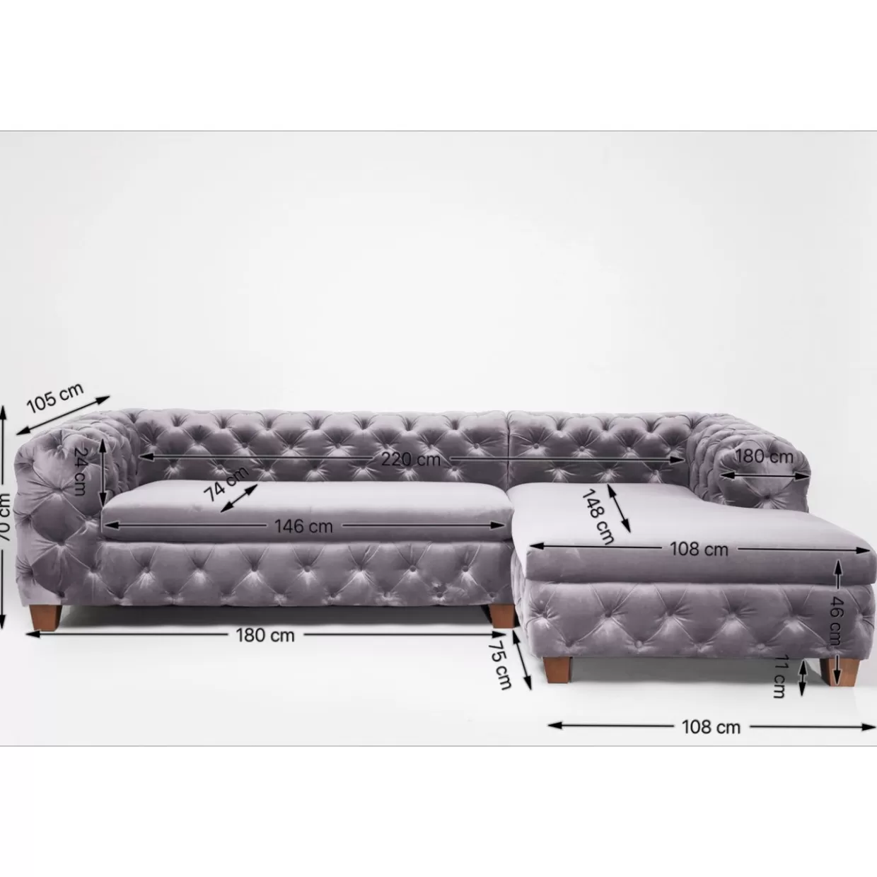 Divano angolare Desire in velluto grigio metallizzato - Design esclusivo KARE per salotti moderni