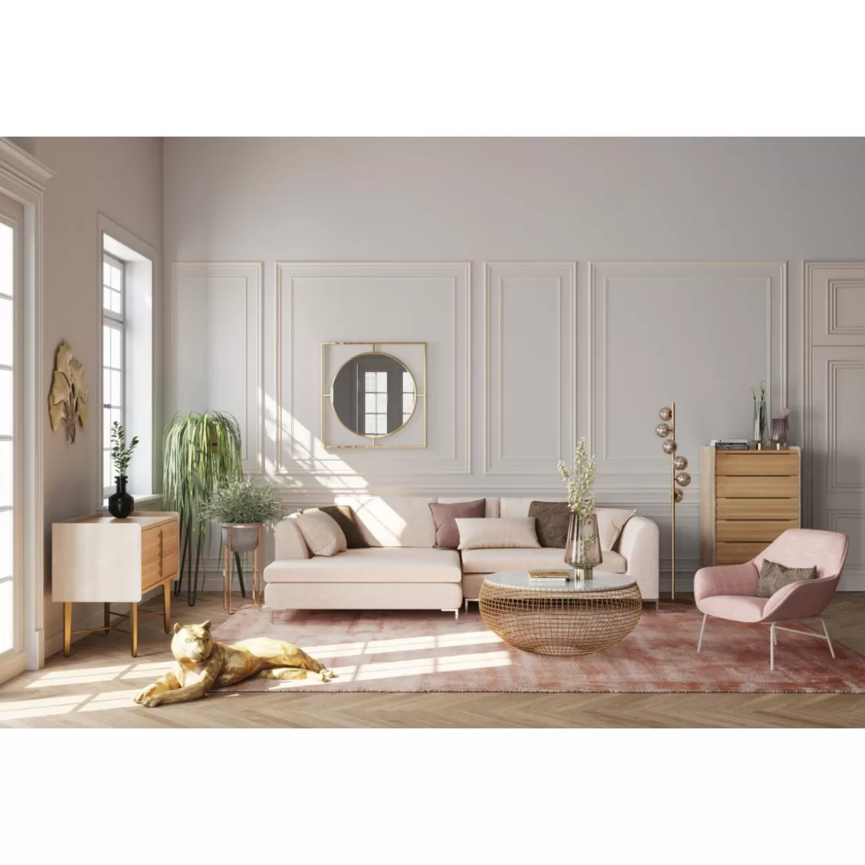 KARE Design: Divano Angolare Gianni in Tessuto Crema - Soluzioni Moderne per Soggiorni Accoglienti