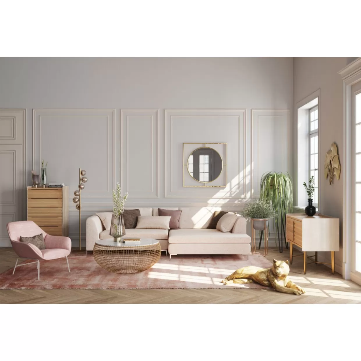 Divano Angolare Gianni in Crema - Design Moderno con Bracciolo Destro by KARE | Soluzioni Confortevoli per Arredamento Contemporaneo