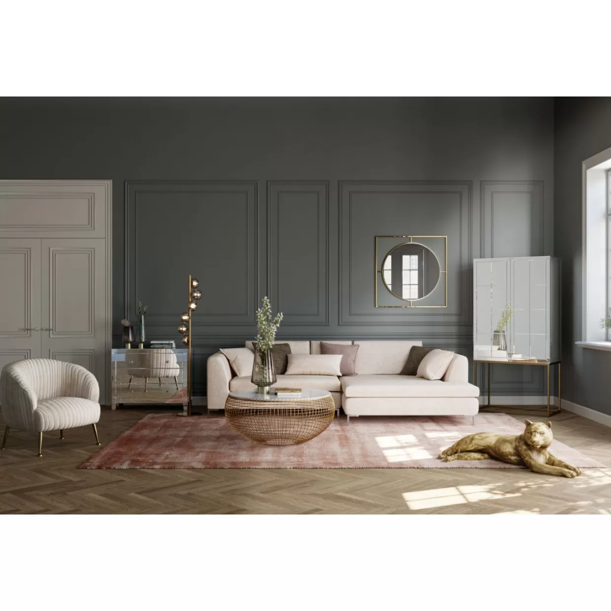 Divano Angolare Gianni in Crema - Design Moderno con Bracciolo Destro by KARE | Soluzioni Confortevoli per Arredamento Contemporaneo
