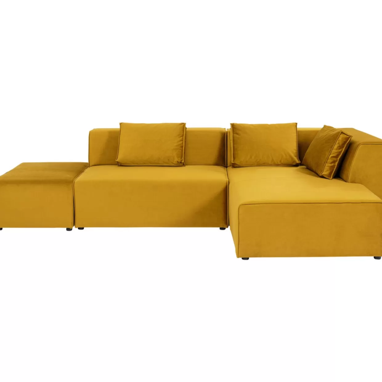 Divano Angolare Modulabile KARE con Pouf Infinity - Design Avanguardistico in Tonalità Ambra, Configurabile Lato Destro con Rivestimento in Tessuto Pregiato