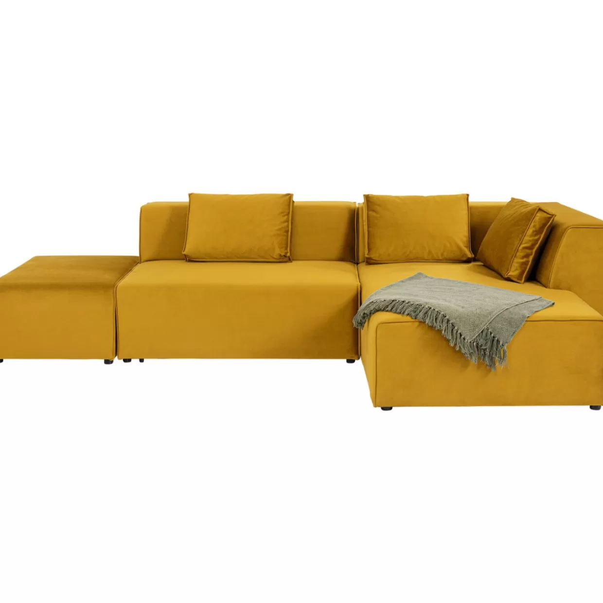 Divano Angolare Modulabile KARE con Pouf Infinity - Design Avanguardistico in Tonalità Ambra, Configurabile Lato Destro con Rivestimento in Tessuto Pregiato