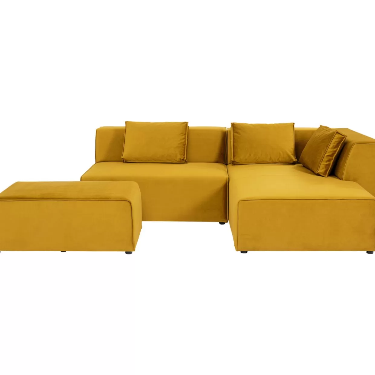 Divano Angolare Modulabile KARE con Pouf Infinity - Design Avanguardistico in Tonalità Ambra, Configurabile Lato Destro con Rivestimento in Tessuto Pregiato