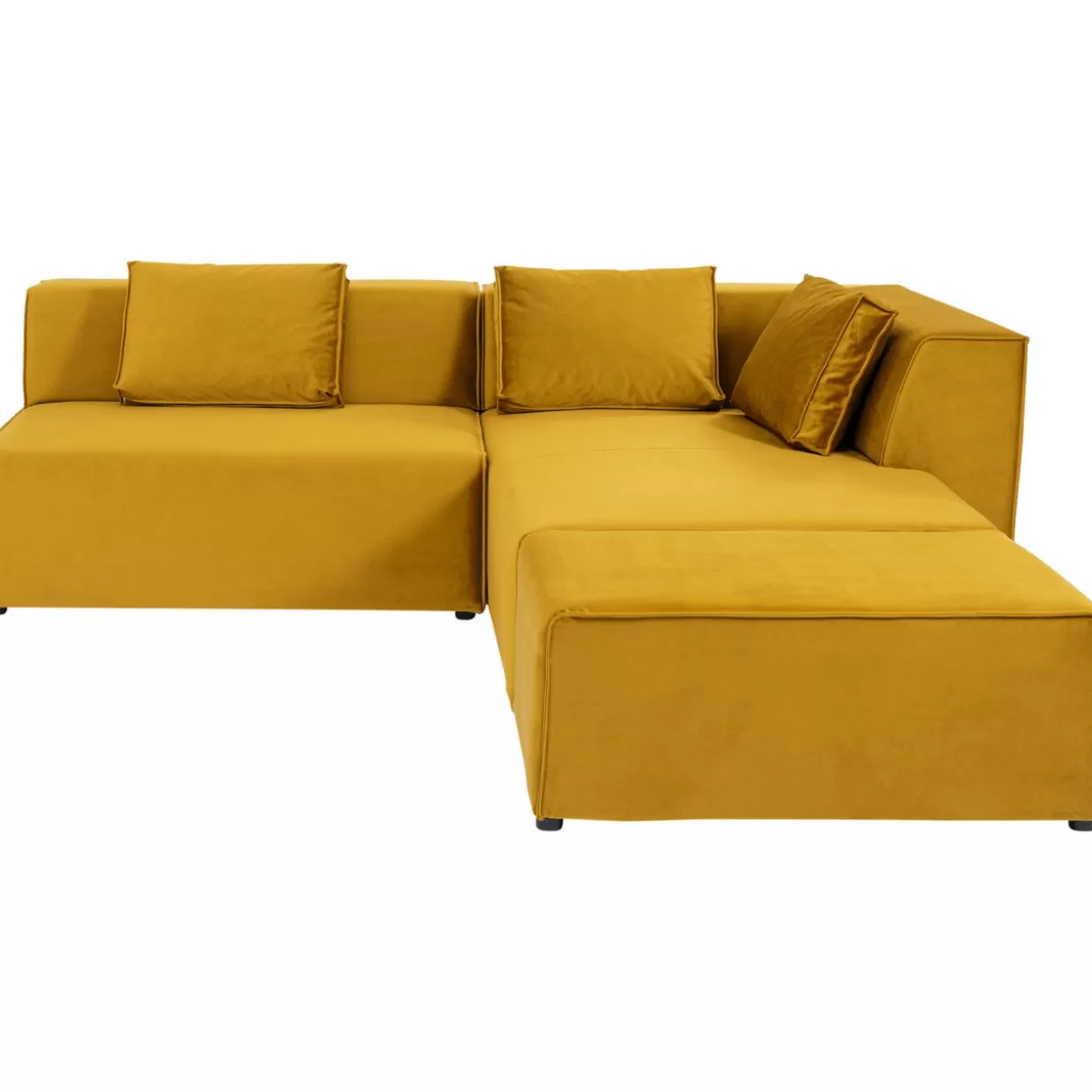 Divano Angolare Modulabile KARE con Pouf Infinity - Design Avanguardistico in Tonalità Ambra, Configurabile Lato Destro con Rivestimento in Tessuto Pregiato