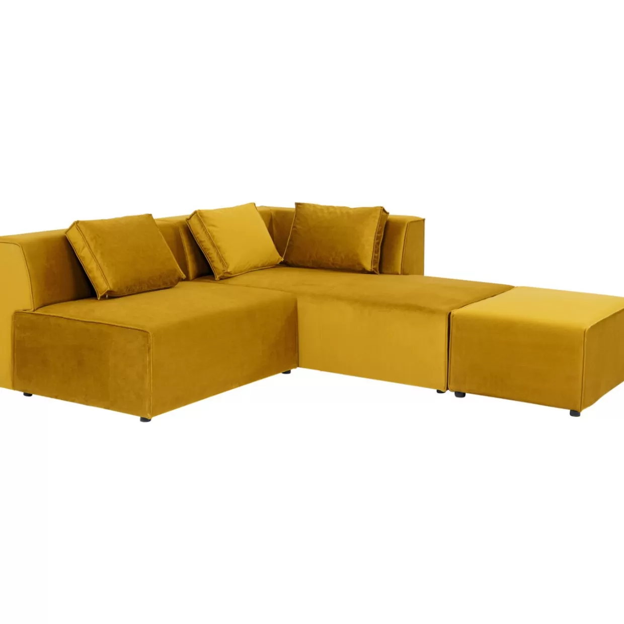 Divano Angolare Modulabile KARE con Pouf Infinity - Design Avanguardistico in Tonalità Ambra, Configurabile Lato Destro con Rivestimento in Tessuto Pregiato