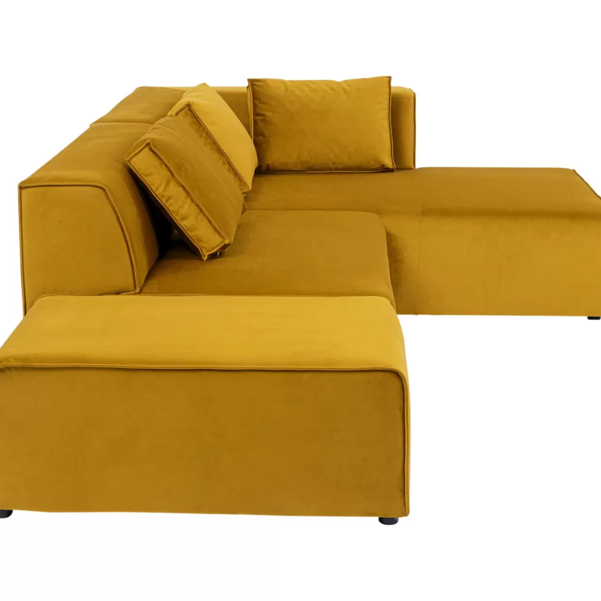 Divano Angolare Modulabile KARE con Pouf Infinity - Design Avanguardistico in Tonalità Ambra, Configurabile Lato Destro con Rivestimento in Tessuto Pregiato