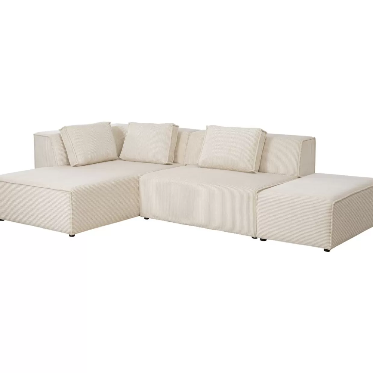 Divano Angolare con Pouf Infinity in Velluto Cord - Design KARE, Cremisi Sinistra 

(：，