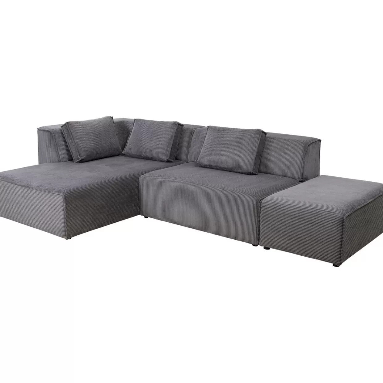 KARE Design Divani Angolari Eleganti | Sofà Infinity con Poggiapiedi Integrato Grigio Cord - Versione Sinistra