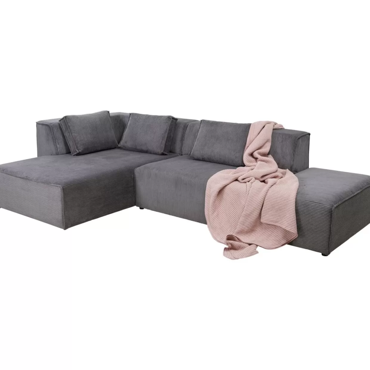 KARE Design Divani Angolari Eleganti | Sofà Infinity con Poggiapiedi Integrato Grigio Cord - Versione Sinistra