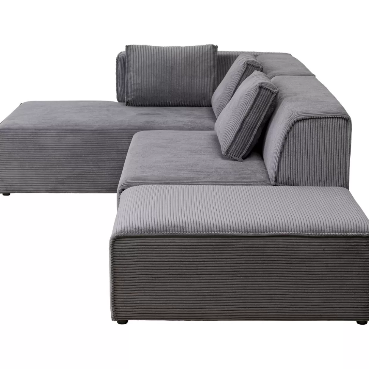 KARE Design Divani Angolari Eleganti | Sofà Infinity con Poggiapiedi Integrato Grigio Cord - Versione Sinistra