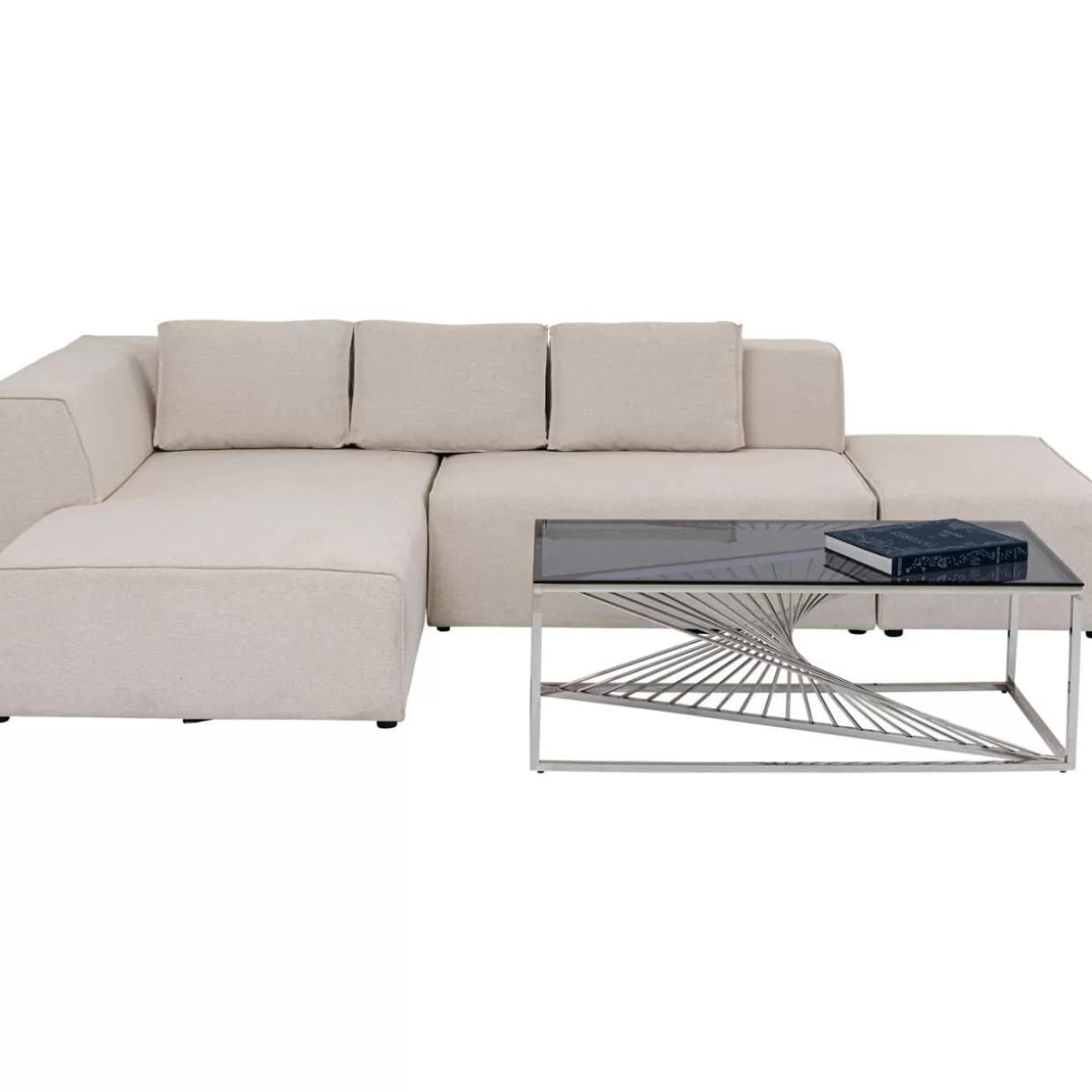 Divano angolare Infinity con poggiapiedi integrato in tessuto crema chiaro - Design moderno KARE
