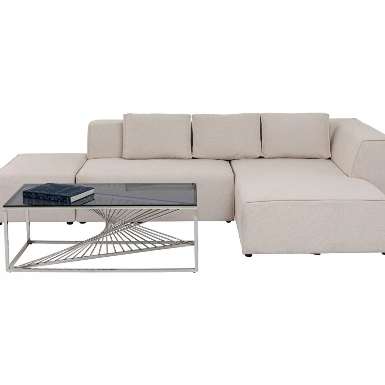 Divano Angolare Infinity con Pouf Modulare Crema KARE - Configurazione Destra, Design Moderno per Soggiorno Elegante