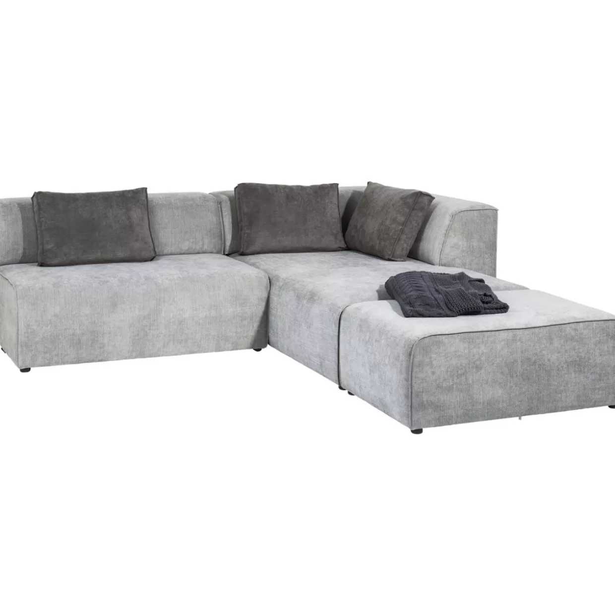 Divano Design Moderno con Pouf Infinity | Angolare Destro in Tessuto Grigio, KARE Collection