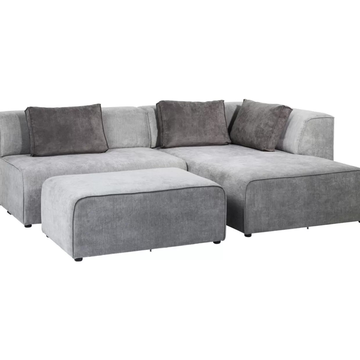 Divano Design Moderno con Pouf Infinity | Angolare Destro in Tessuto Grigio, KARE Collection
