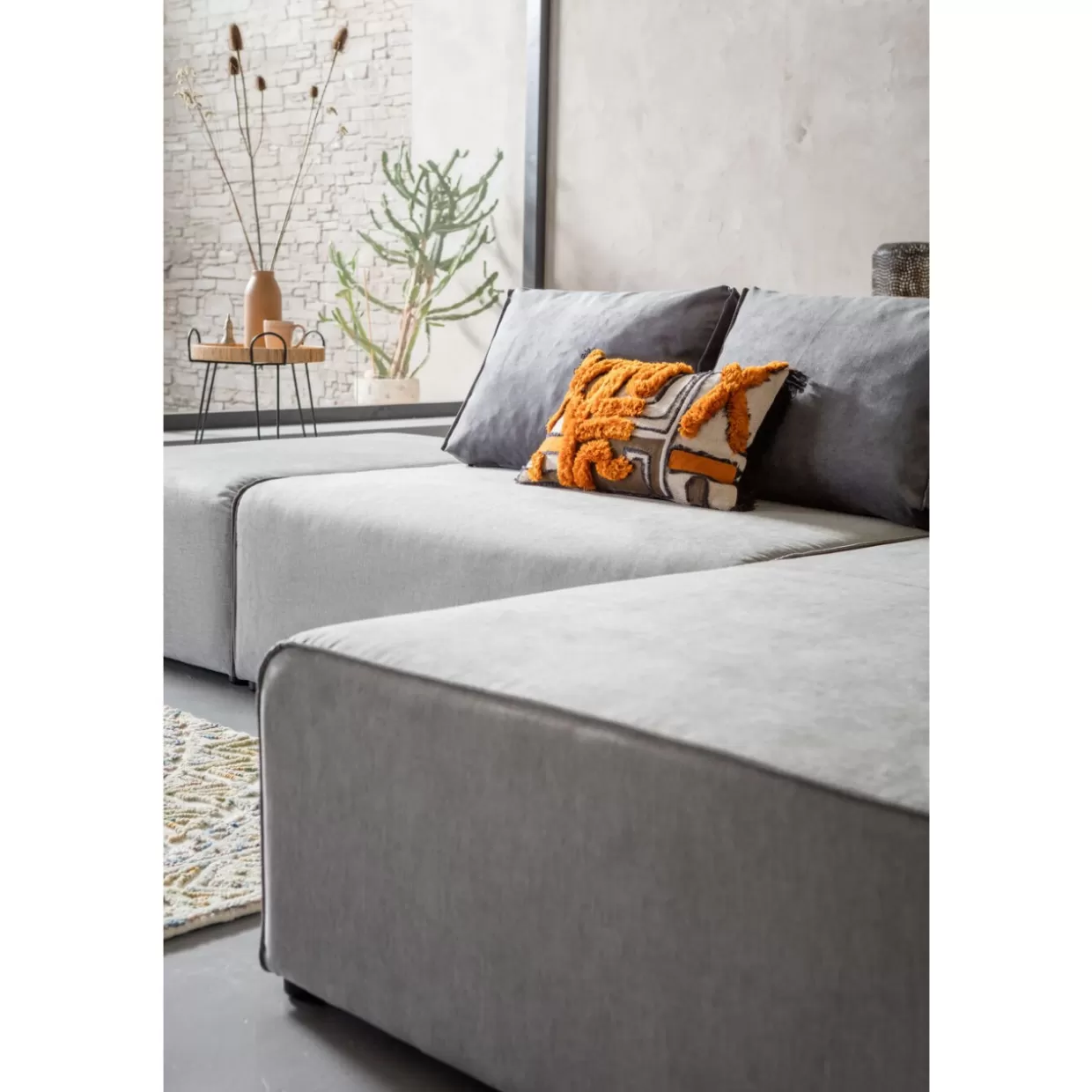 Divano Design Moderno con Pouf Infinity | Angolare Destro in Tessuto Grigio, KARE Collection