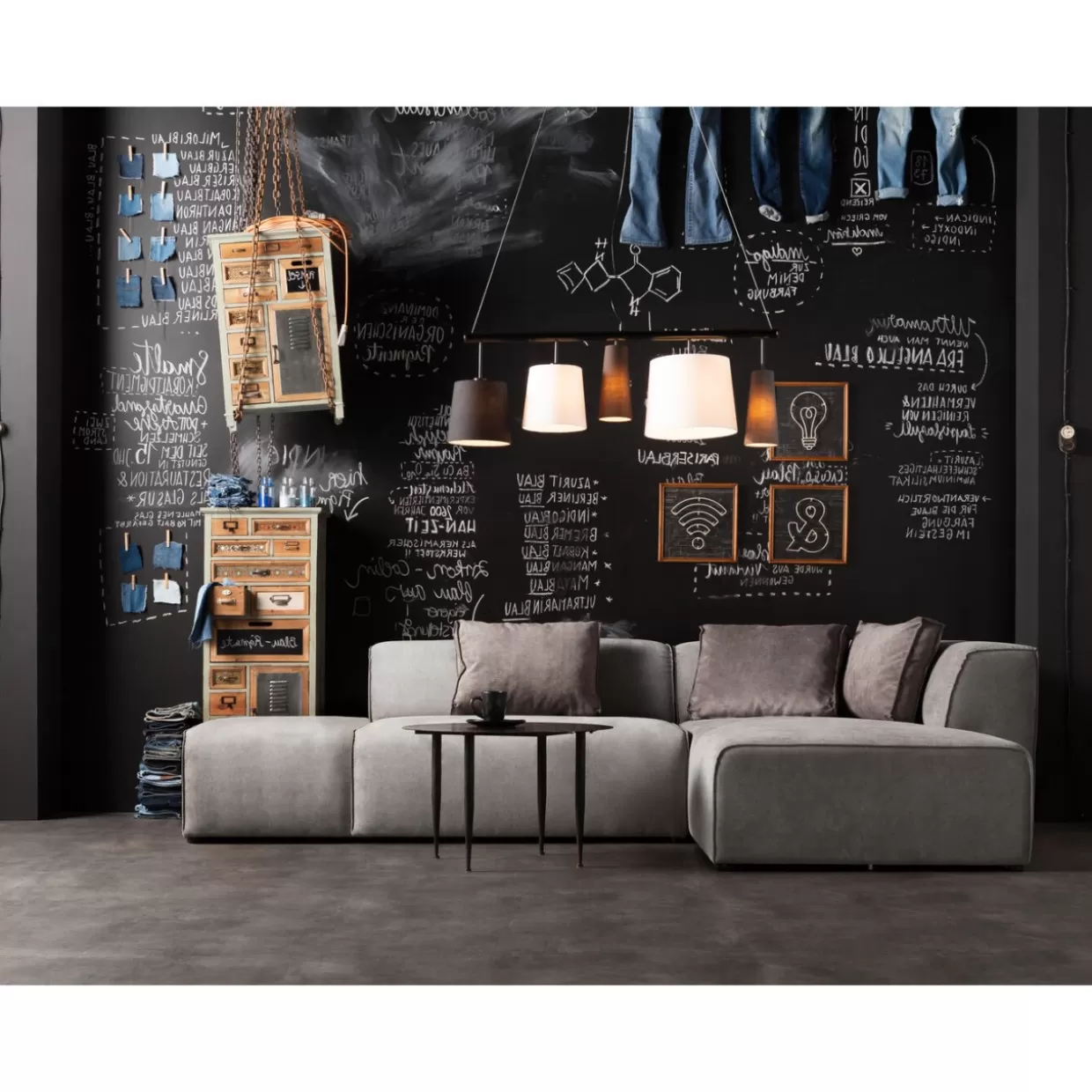 Divano Design Moderno con Pouf Infinity | Angolare Destro in Tessuto Grigio, KARE Collection