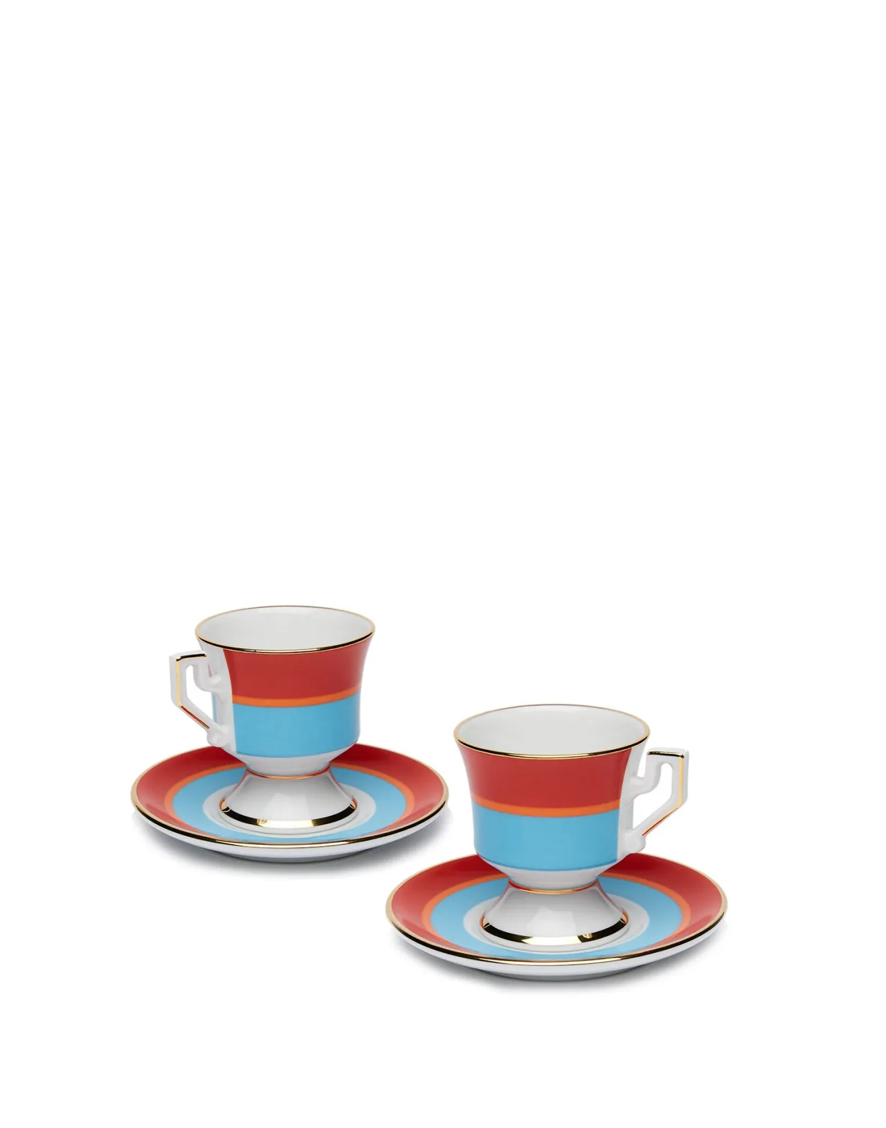 Coppia Elegante di Tazzine Espresso con Piattini - Design Arcobaleno Azzurro in Pregiata Porcellana DoubleJ