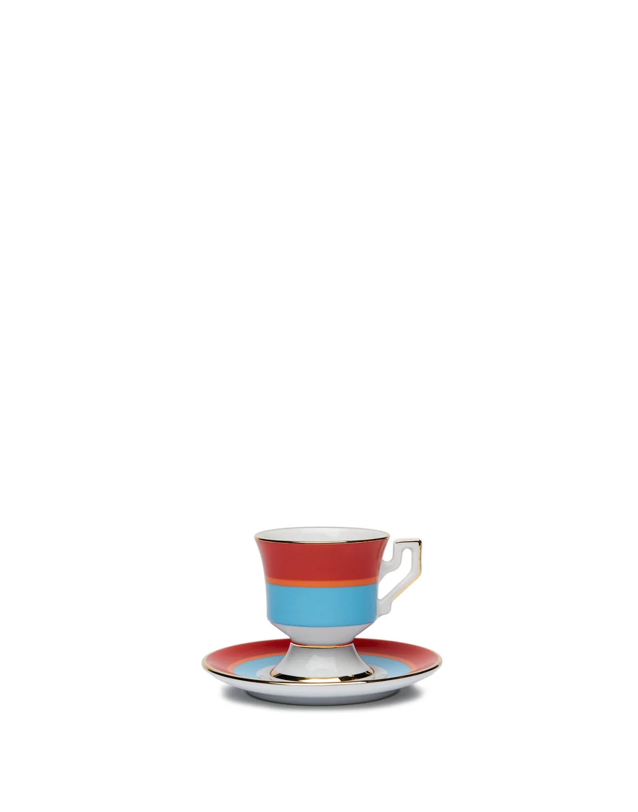 Coppia Elegante di Tazzine Espresso con Piattini - Design Arcobaleno Azzurro in Pregiata Porcellana DoubleJ