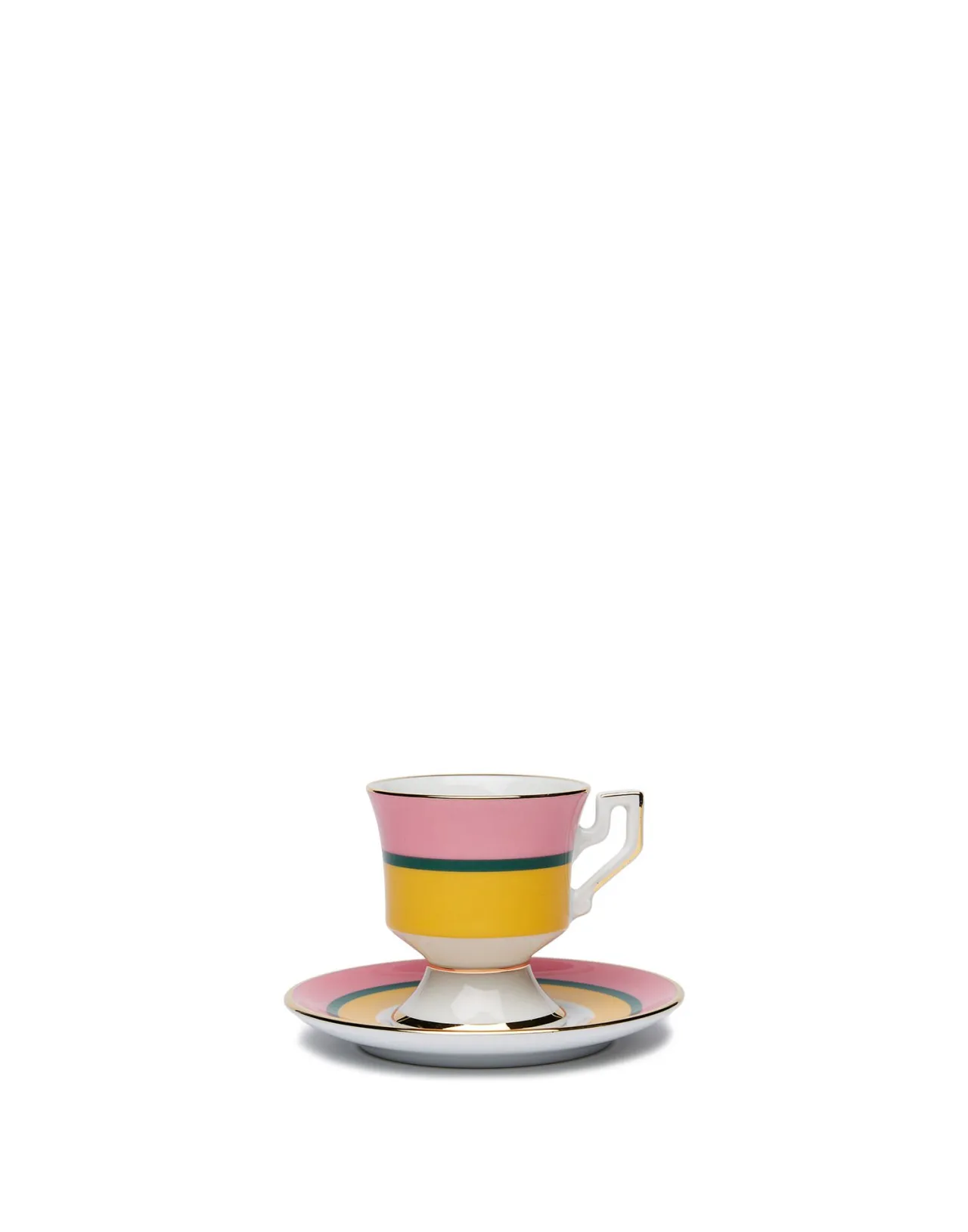 Coppia Elegante Tazze da Espresso con Piattino - Design Arcobaleno Giallo in Pregiata Porcellana by La DoubleJ