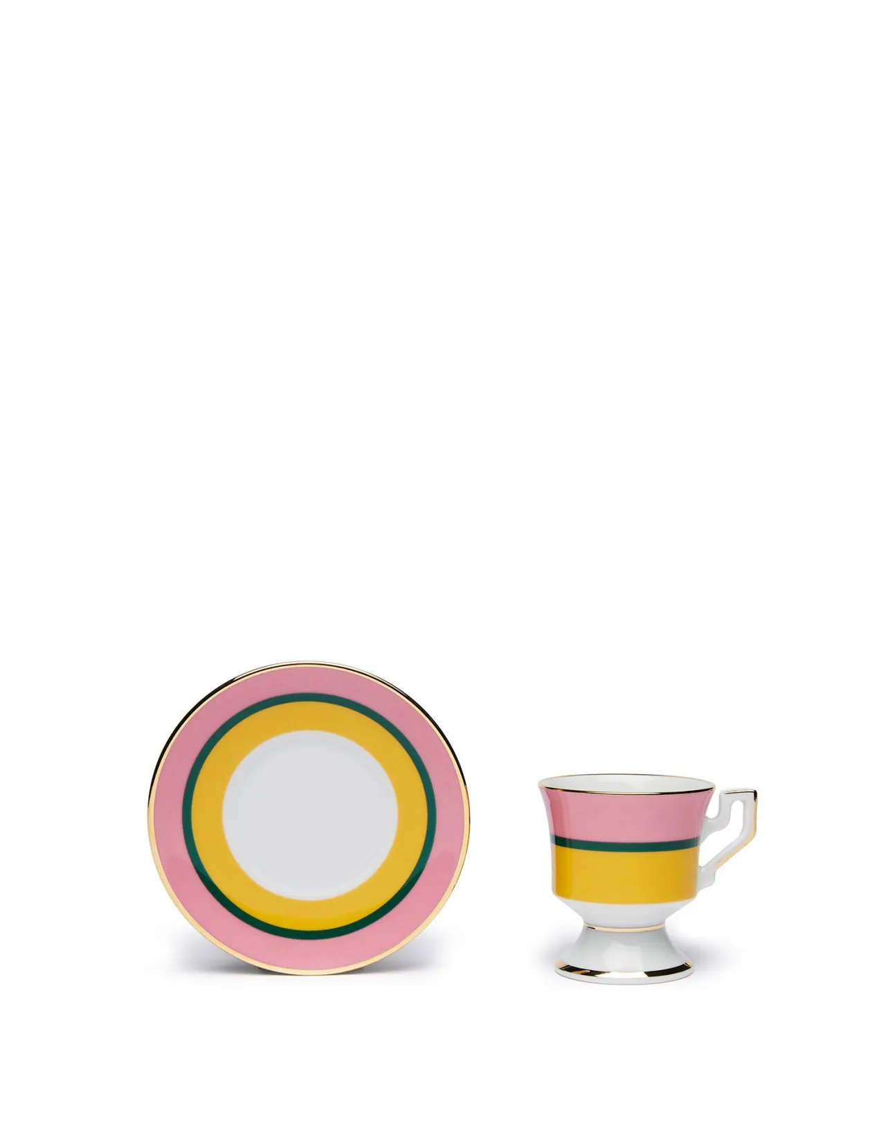 Coppia Elegante Tazze da Espresso con Piattino - Design Arcobaleno Giallo in Pregiata Porcellana by La DoubleJ