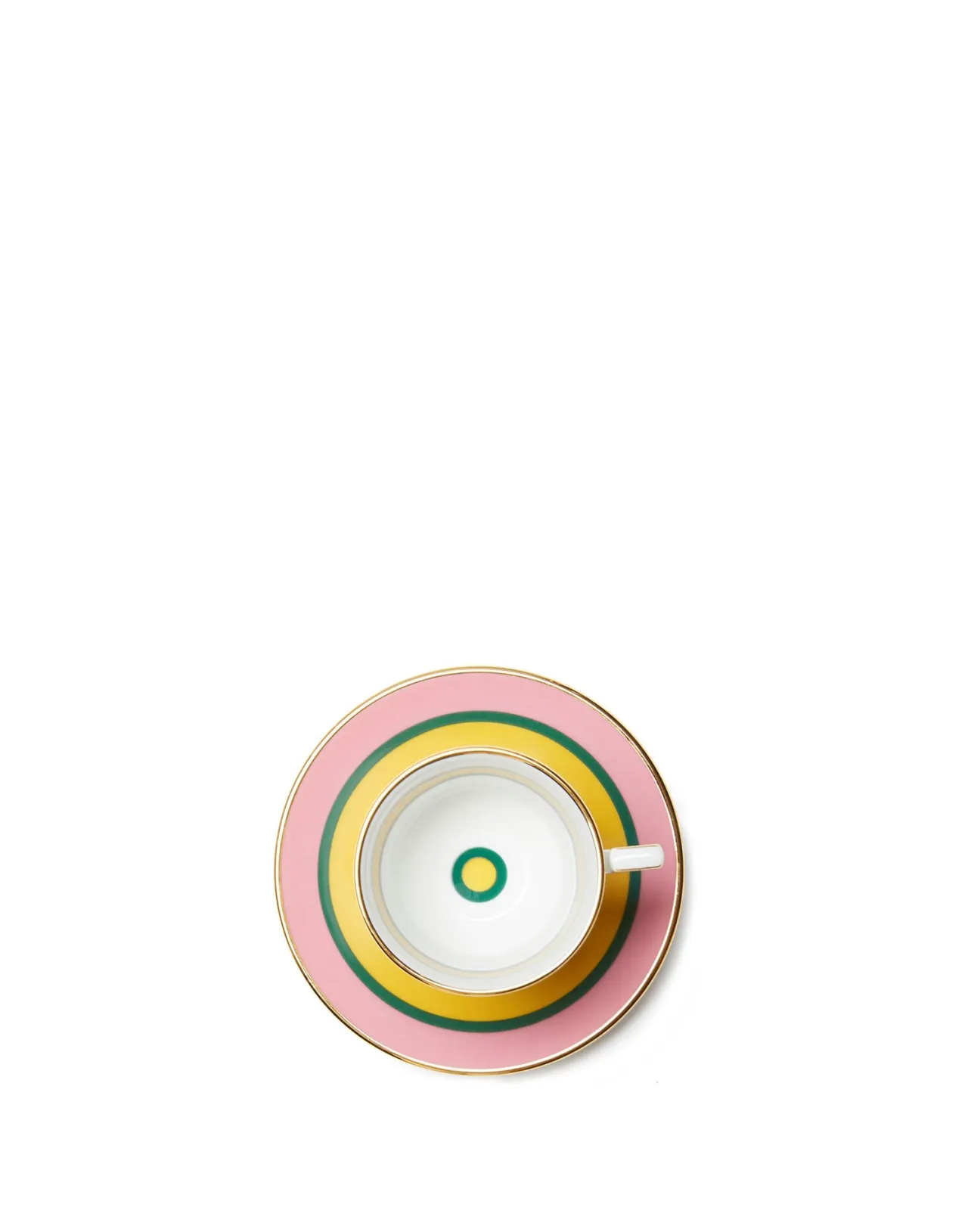 Coppia Elegante Tazze da Espresso con Piattino - Design Arcobaleno Giallo in Pregiata Porcellana by La DoubleJ