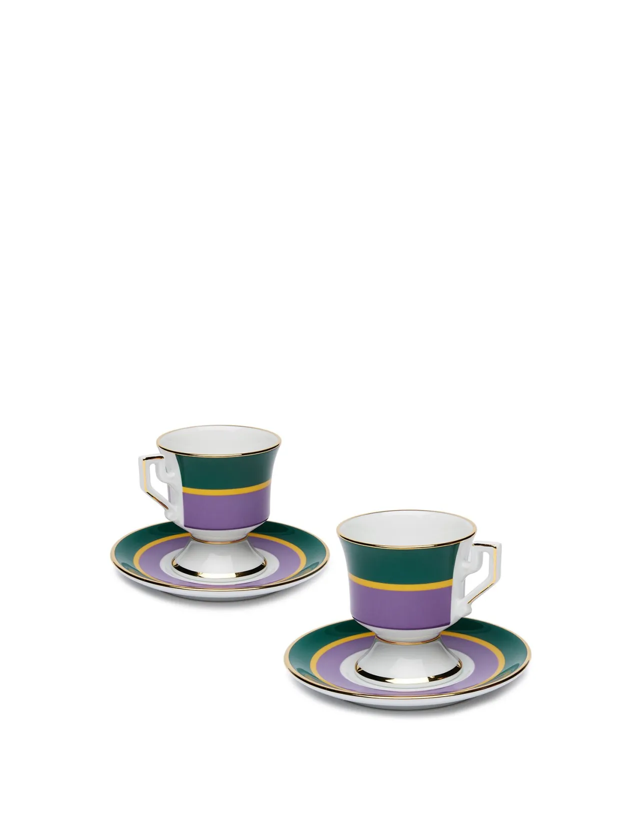 La DoubleJ - Set da Caffè con Piattino in Porcellana, 2 Pezzi Decorazione Arcobaleno Viola - Edizione Vintage