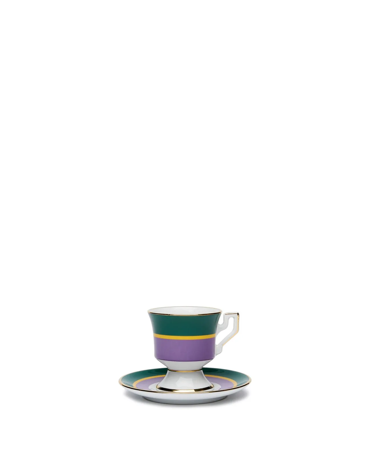 La DoubleJ - Set da Caffè con Piattino in Porcellana, 2 Pezzi Decorazione Arcobaleno Viola - Edizione Vintage