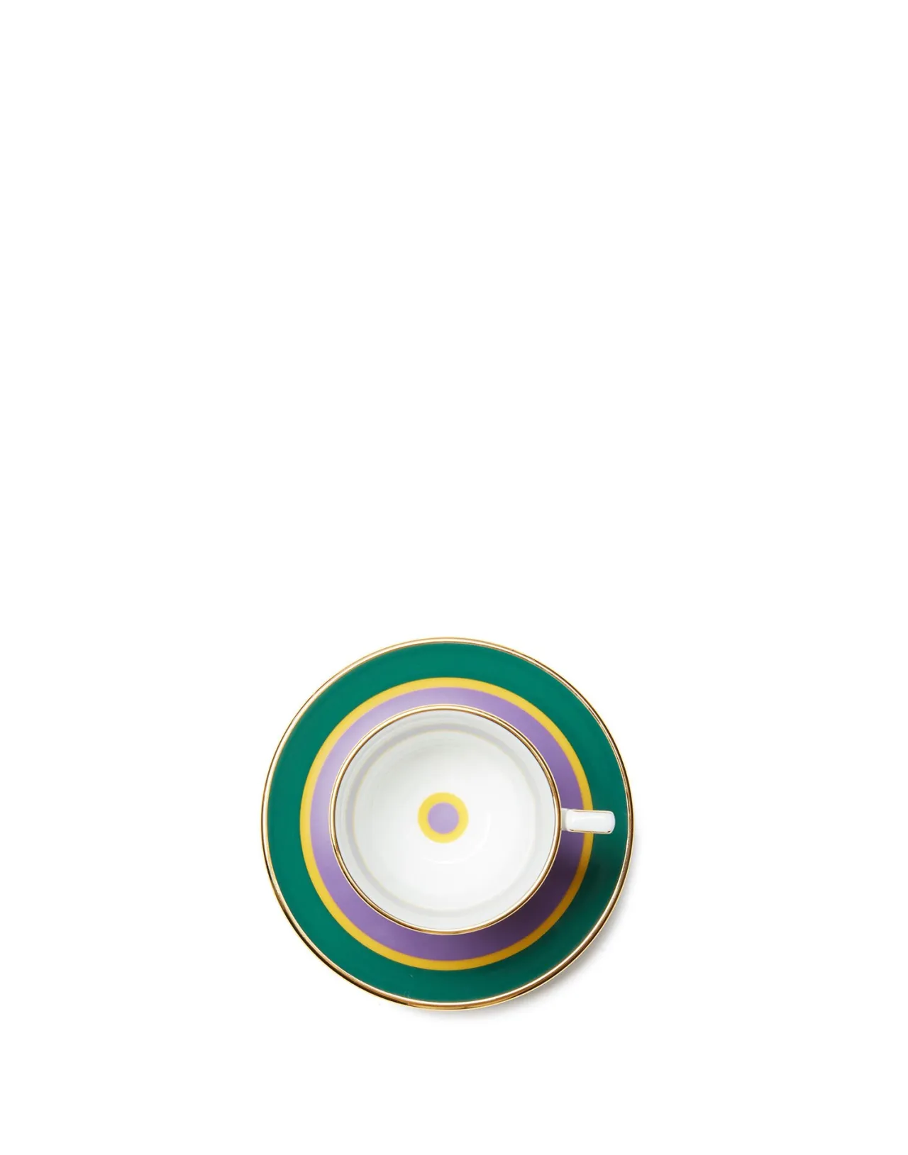 La DoubleJ - Set da Caffè con Piattino in Porcellana, 2 Pezzi Decorazione Arcobaleno Viola - Edizione Vintage