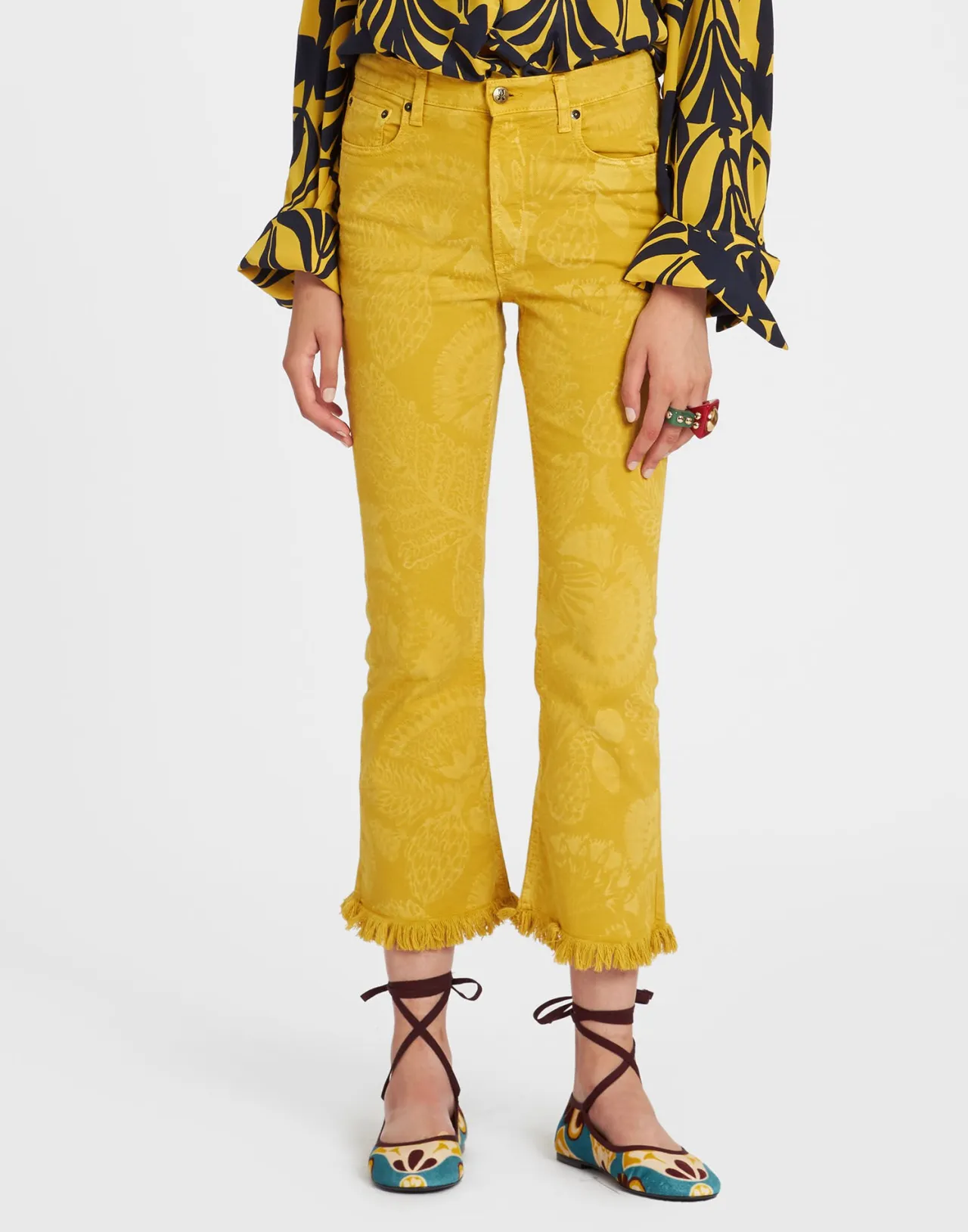 Jeans Corti alla Caviglia La DoubleJ - Denim Fantasia Laser in Giallo Sicomoro con Frange Artigianali

(：，、、，，。)