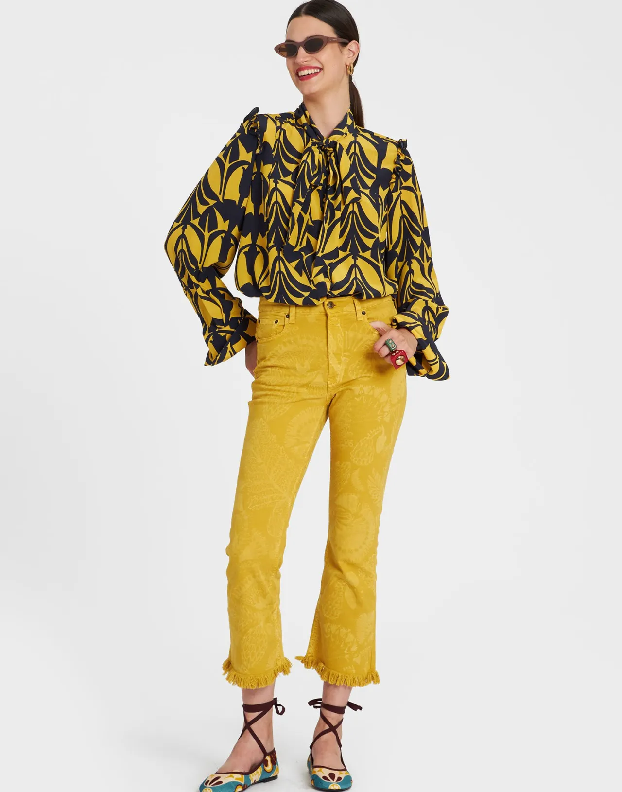 Jeans Corti alla Caviglia La DoubleJ - Denim Fantasia Laser in Giallo Sicomoro con Frange Artigianali

(：，、、，，。)