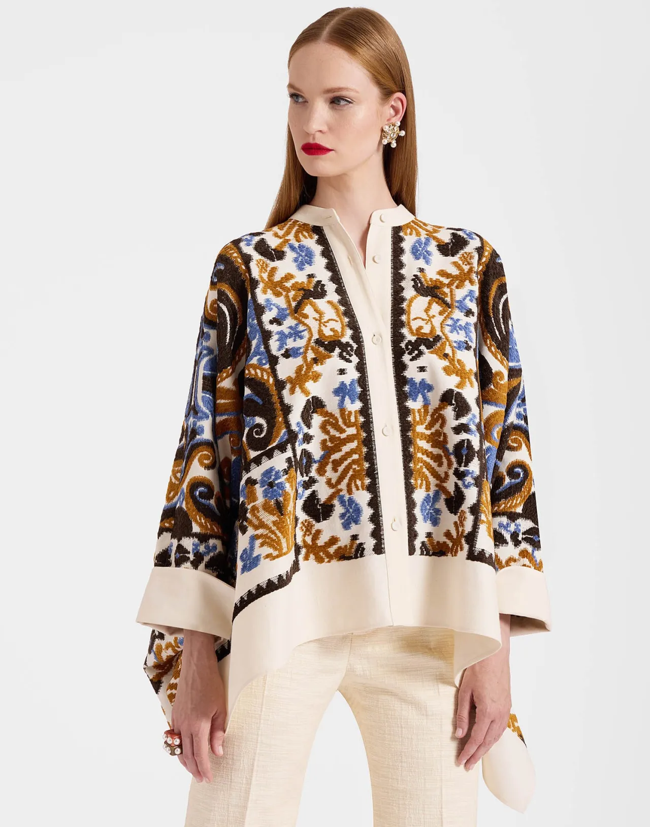 Giacca Stile Foulard La DoubleJ - Crema Corsini con Motivi Jacquard, Offerta Limitata