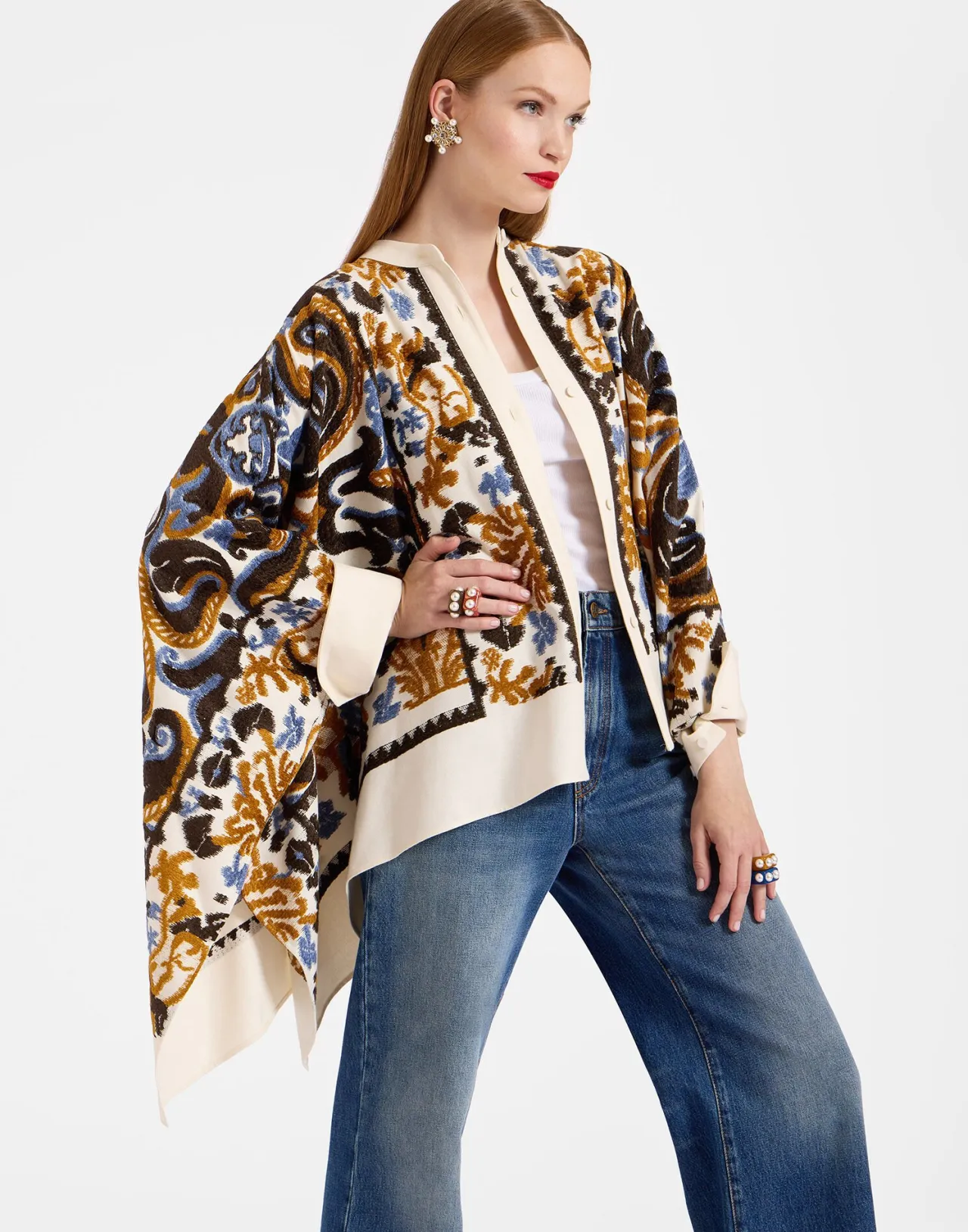 Giacca Stile Foulard La DoubleJ - Crema Corsini con Motivi Jacquard, Offerta Limitata