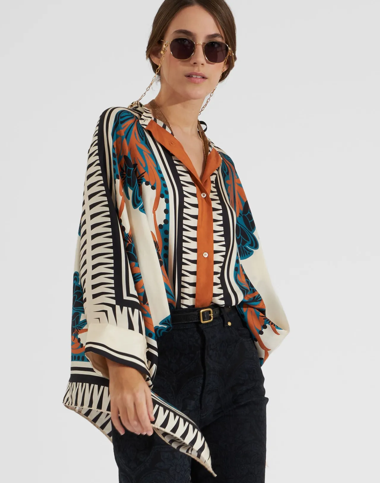 Saldi esclusivi - Camicia Foulard La DoubleJ in Seta Twill, Ispirazione Floreale Elegante