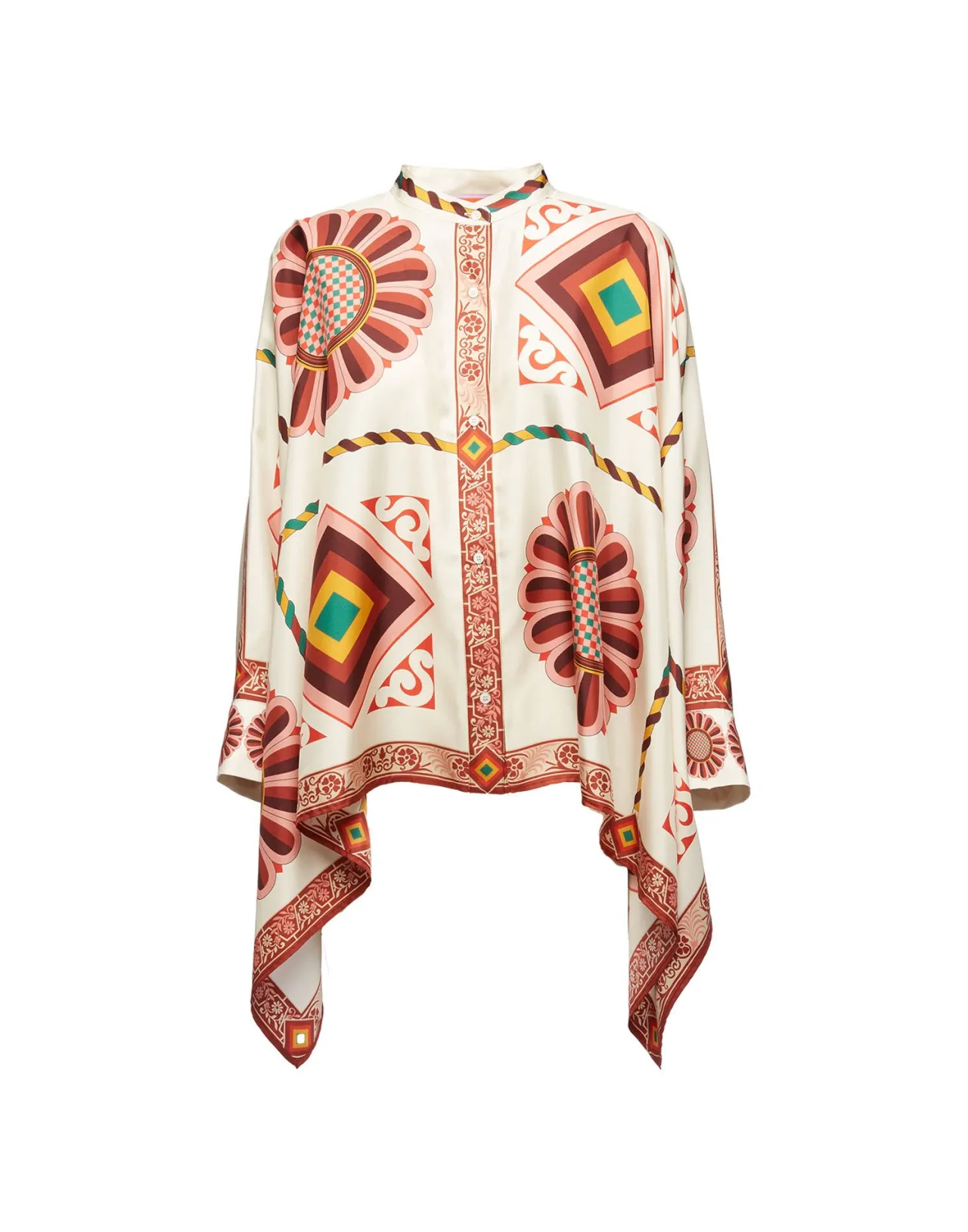 La DoubleJ Outlet - Camicia con Foulard in Seta Twill, Motivo a Tessere Oversize e Disegno Armonioso