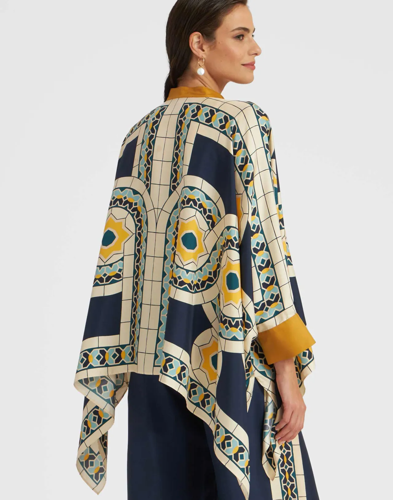 La DoubleJ - Camicia Foulard Elegante in Seta Twill, Design Mudejar Blu Placée - Edizione Limitata
