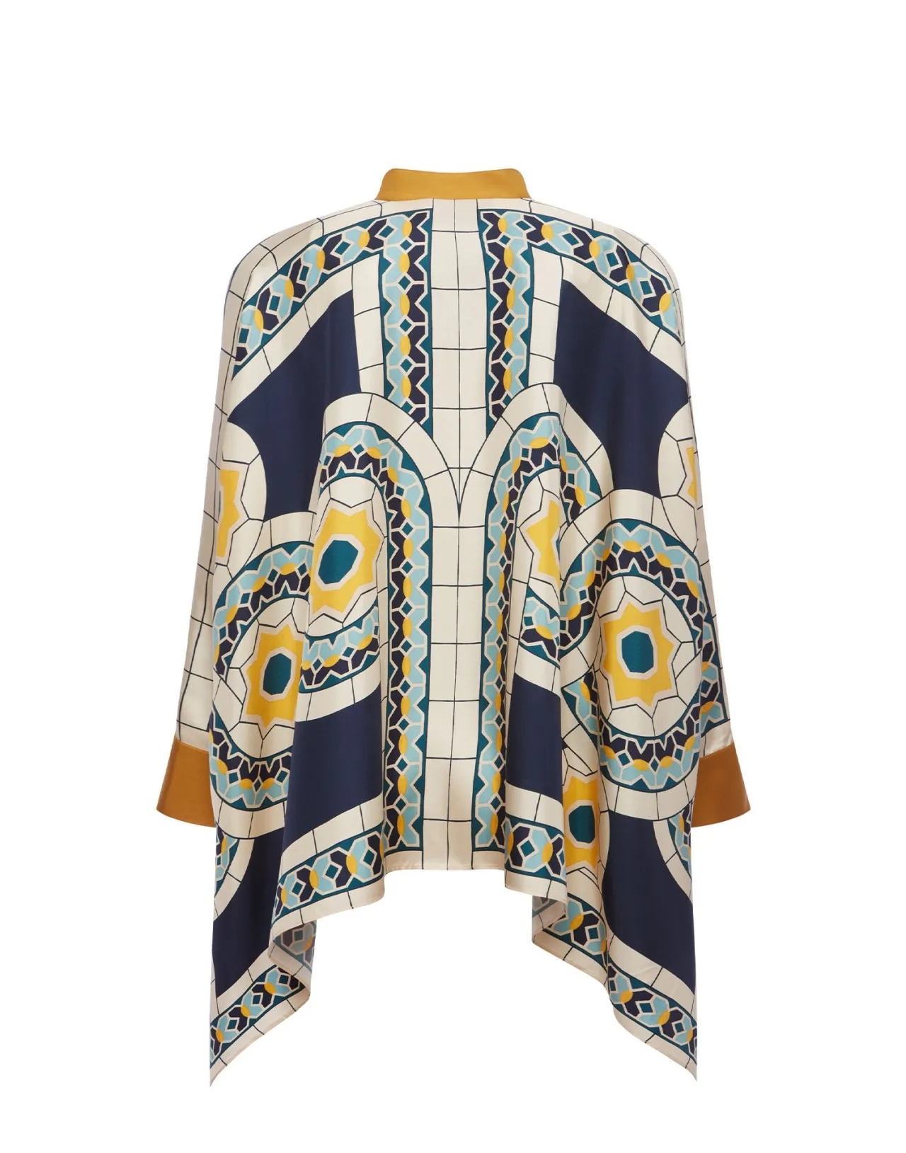 La DoubleJ - Camicia Foulard Elegante in Seta Twill, Design Mudejar Blu Placée - Edizione Limitata