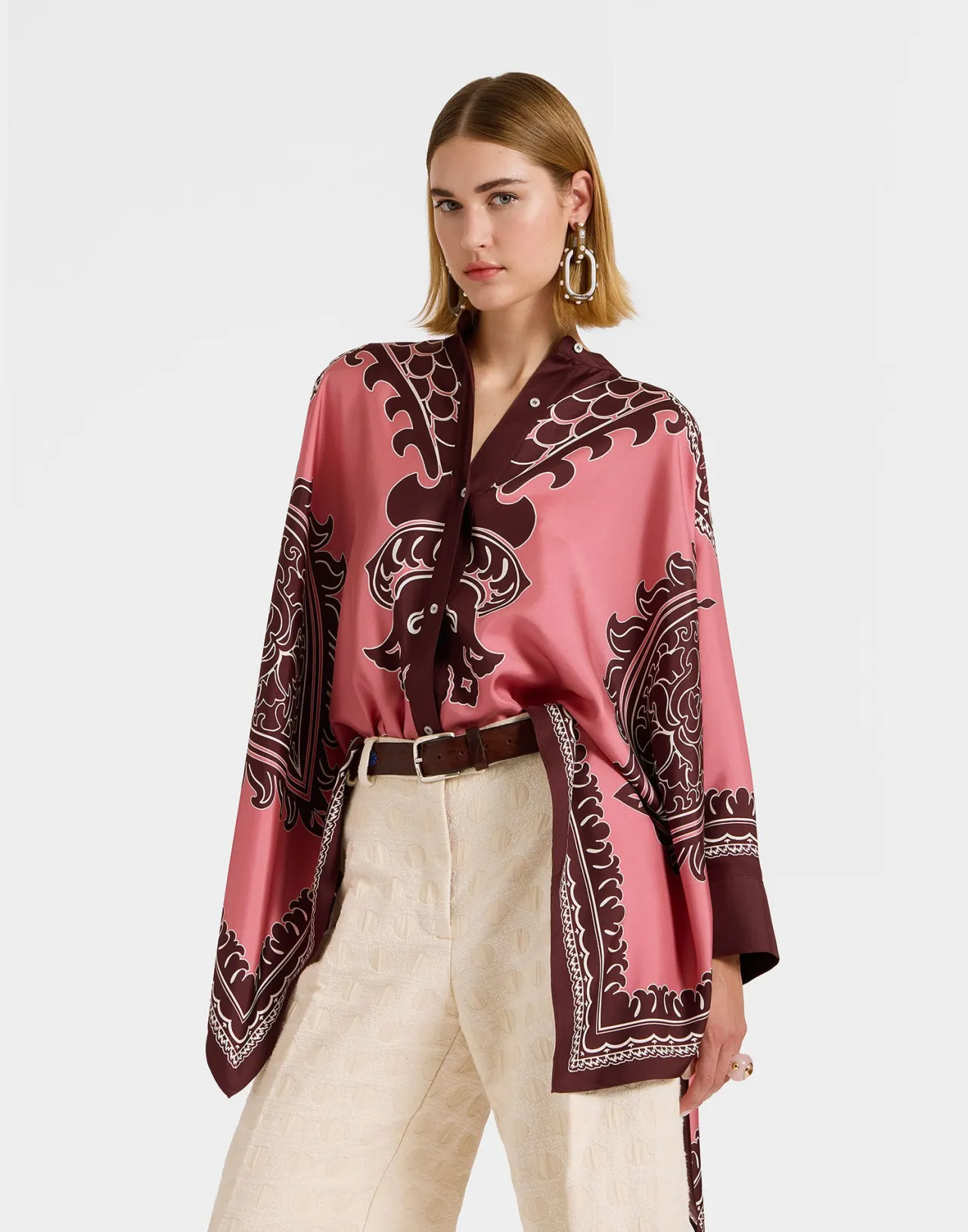 La DoubleJ - Camicia Foulard Elegante Stile Oltrarno in Twill di Seta Rosa Chiaro