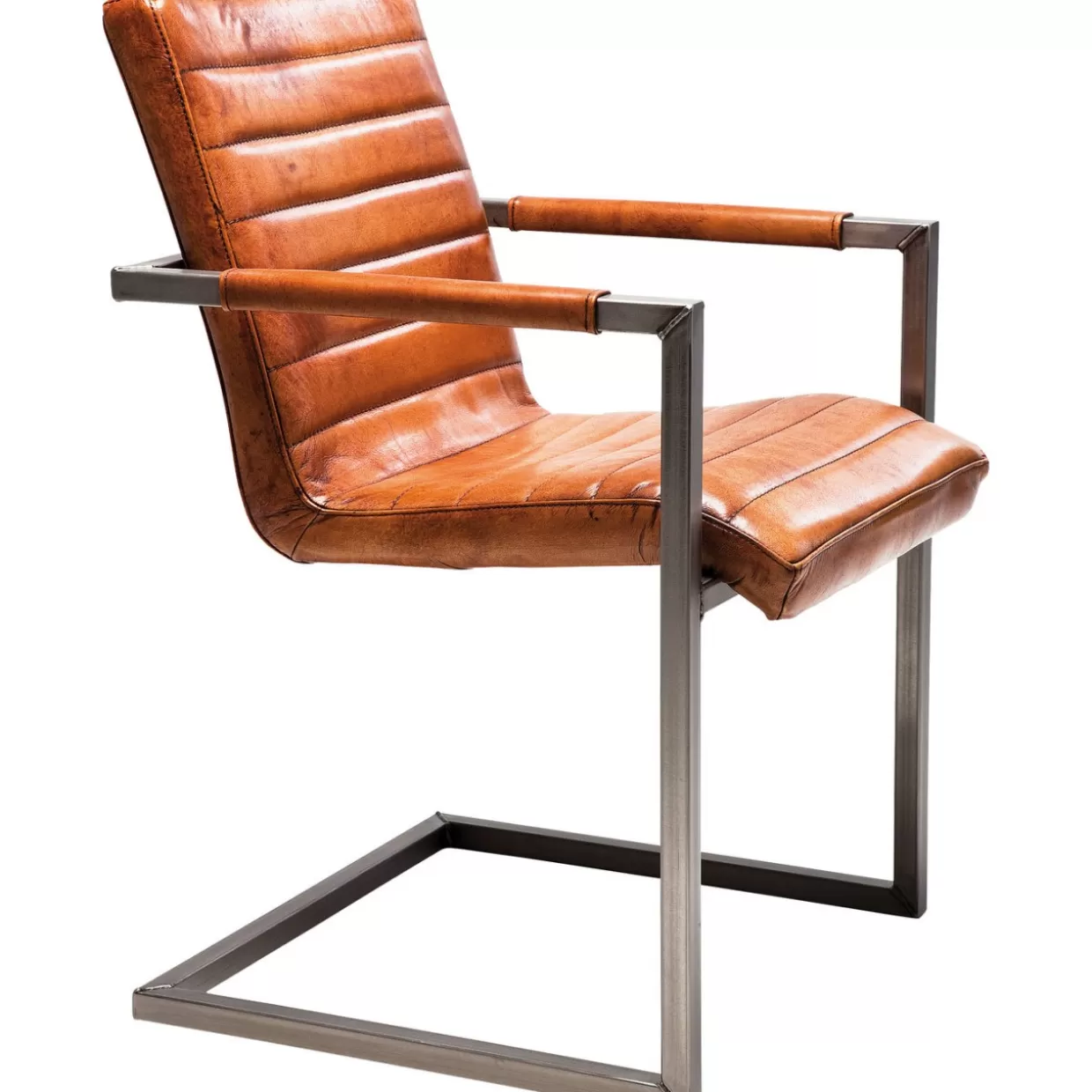 KARE Design: Sedia Freischwinger Riffle in Pelle Marrone Bisonte - Dettaglio Iconico per Arredi Moderni