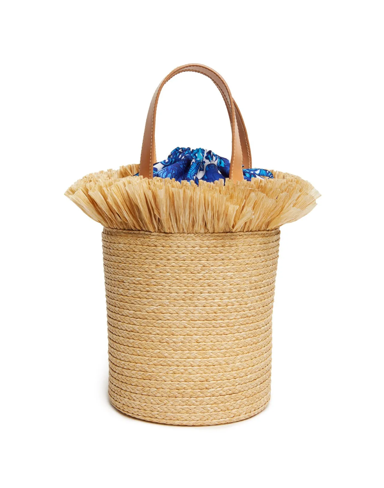 Borsa Estate 2024 con Frange - Secchiello in Rafia Spagnola Beige Chiaro - Collezione La DoubleJ - Tessuto Naturale con Dettagli Artigianali