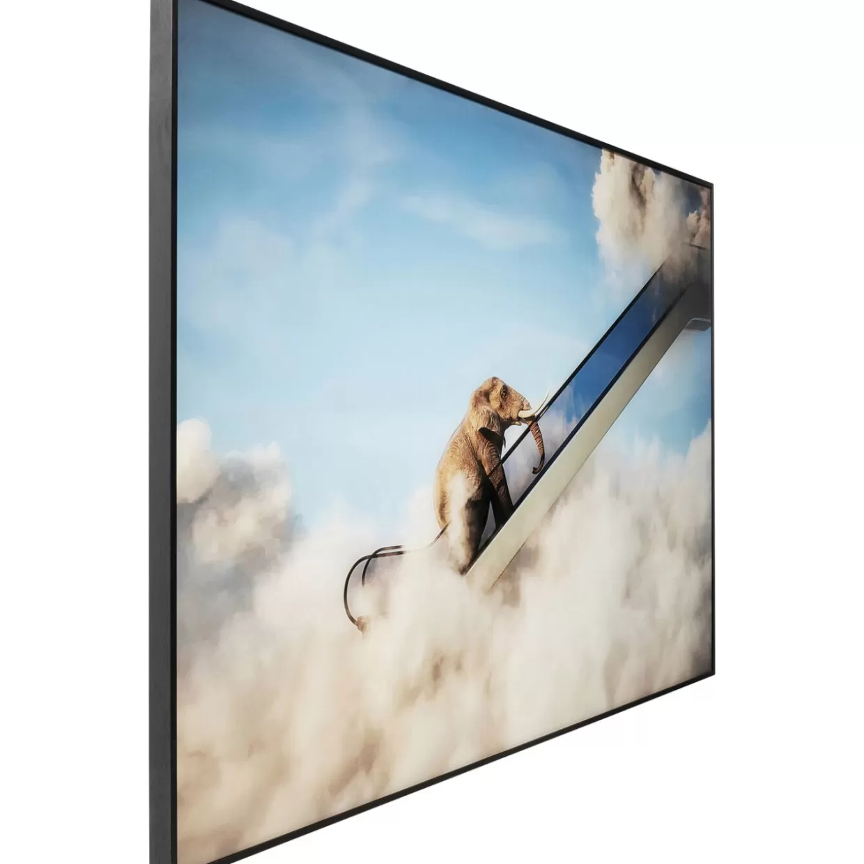 Cornice Artistica KARE - Elefante Sospeso tra Nuvole, Stampa su Tela 150x100 cm con Telaio in Legno, Ideale per Soggiorno Moderno