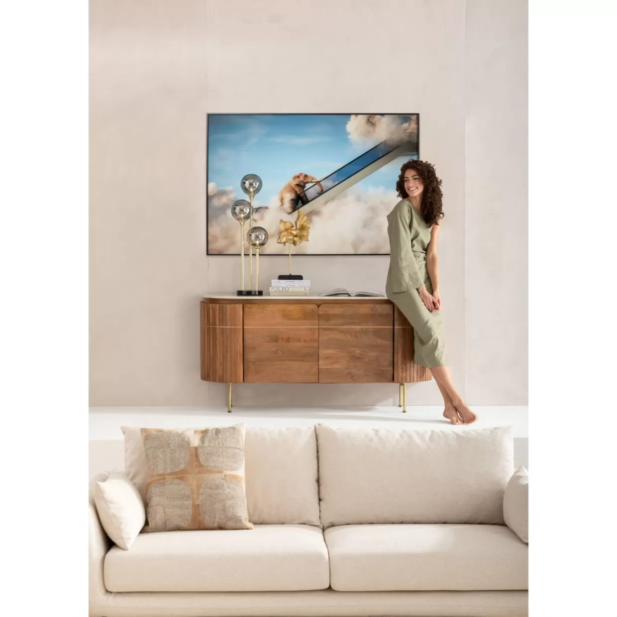 Cornice Artistica KARE - Elefante Sospeso tra Nuvole, Stampa su Tela 150x100 cm con Telaio in Legno, Ideale per Soggiorno Moderno