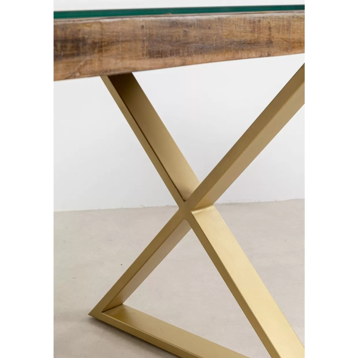 KARE DESIGN - Set di 2 Tavoli Moderni con Base a X in Ottone, Struttura Elegante per Soggiorno o Sala da Pranzo