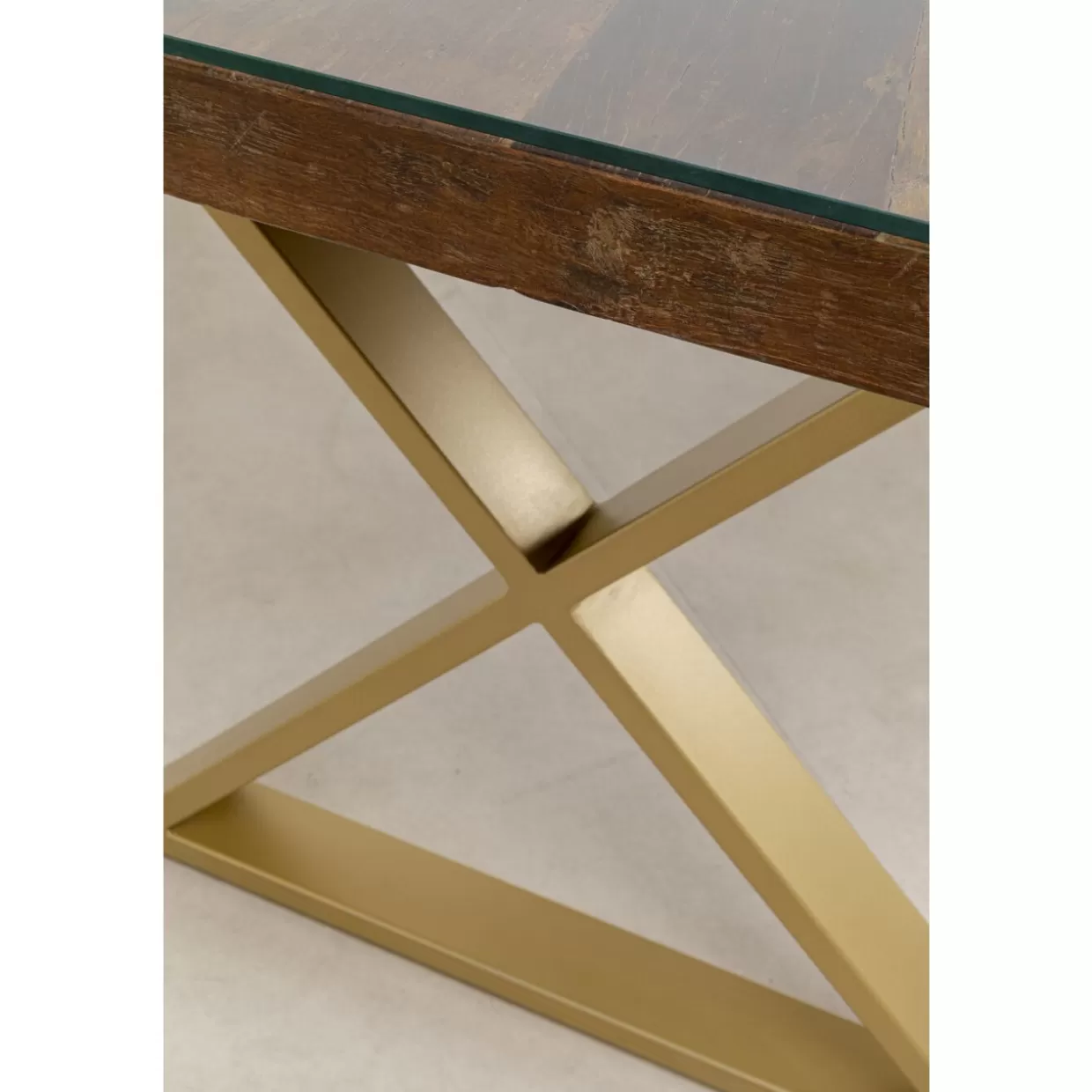 KARE DESIGN - Set di 2 Tavoli Moderni con Base a X in Ottone, Struttura Elegante per Soggiorno o Sala da Pranzo