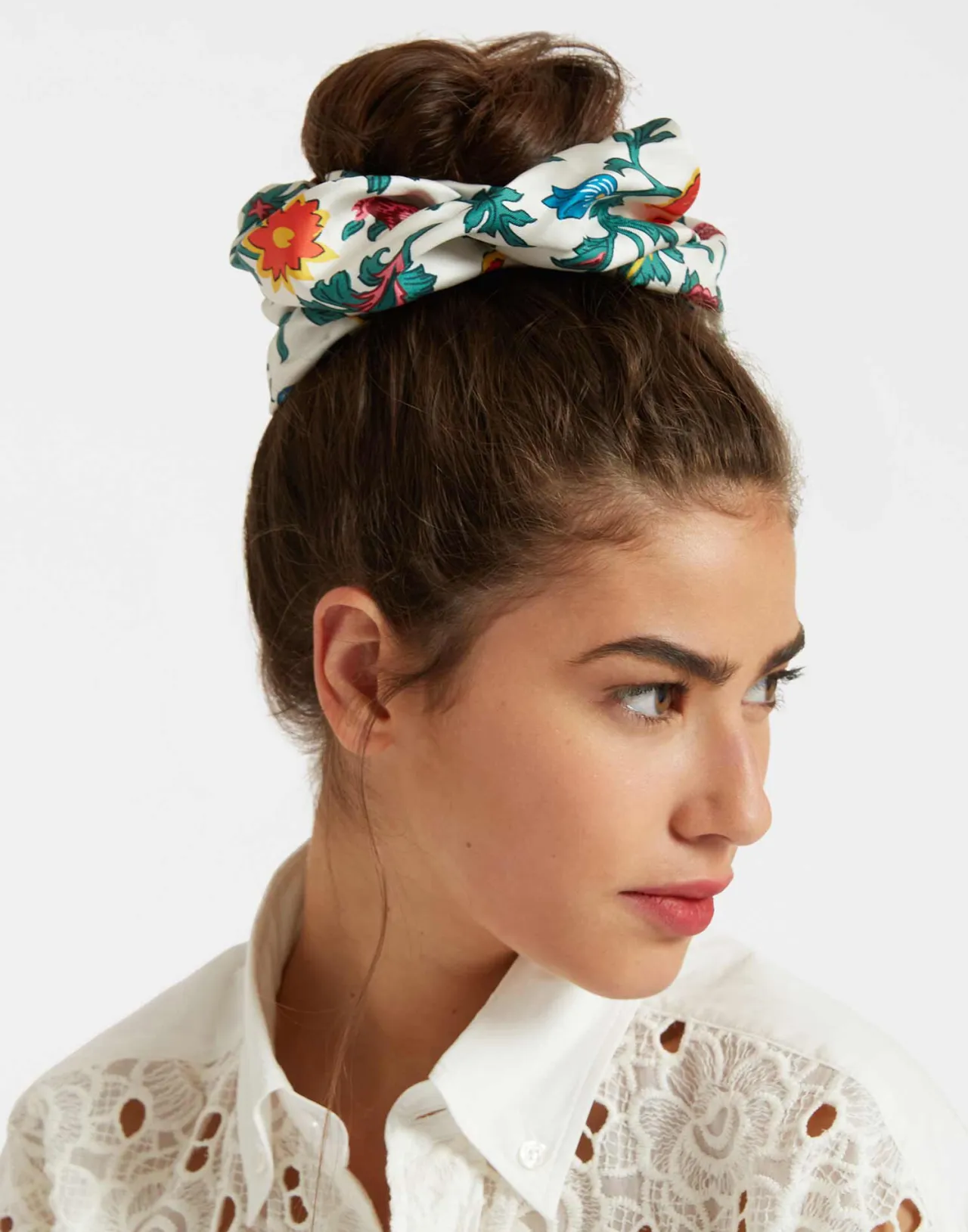 La DoubleJ Outlet - Fascia Capelli in Seta Dragonflower Giga, Fantasia Mini Multicolor con Rifiniture Jacquard