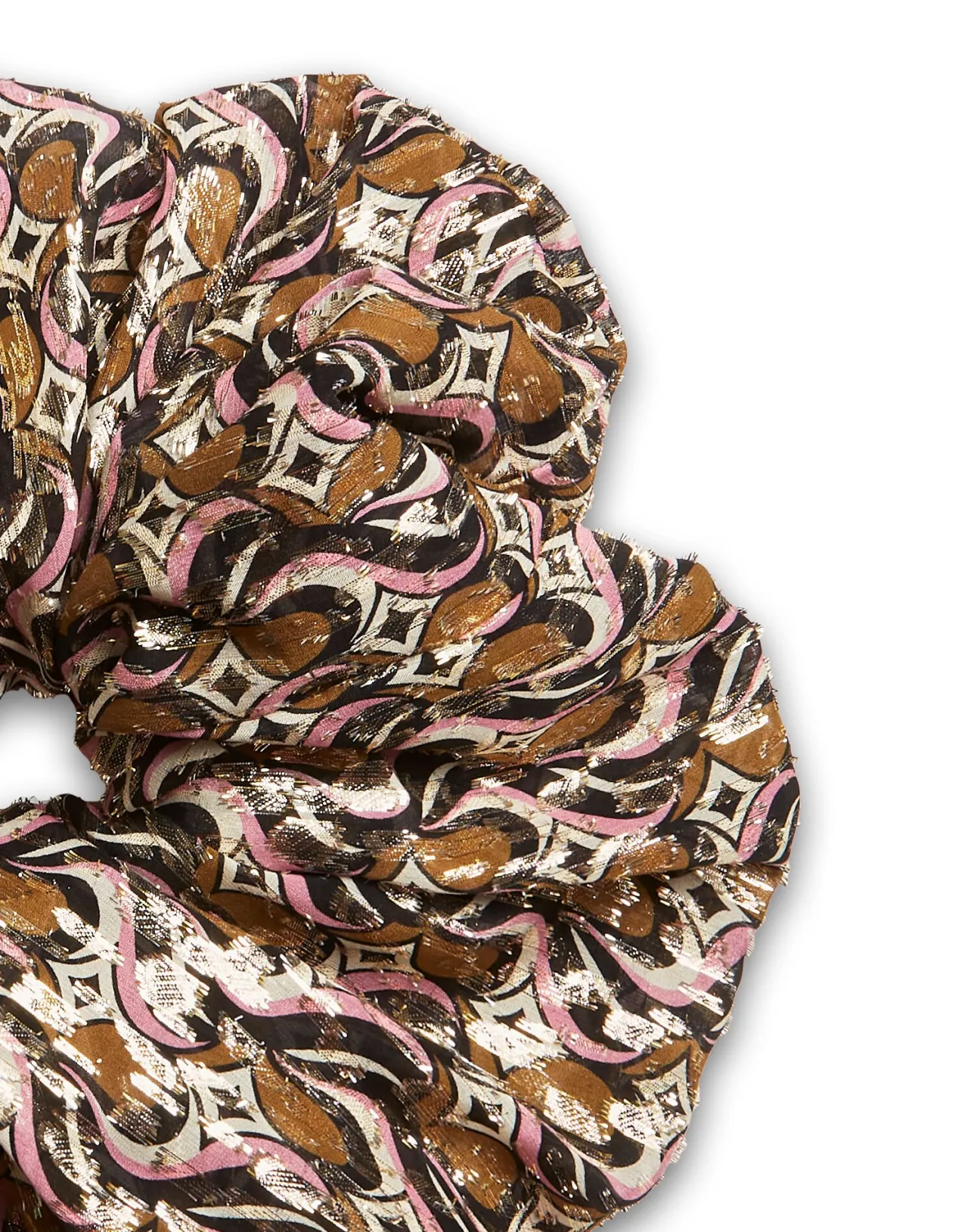 Fascia Capelli La DoubleJ Giga ScrunchieJive - Rifiniture Lurex Fil Coupé in Rosa Chiaro con Effetto Brillante