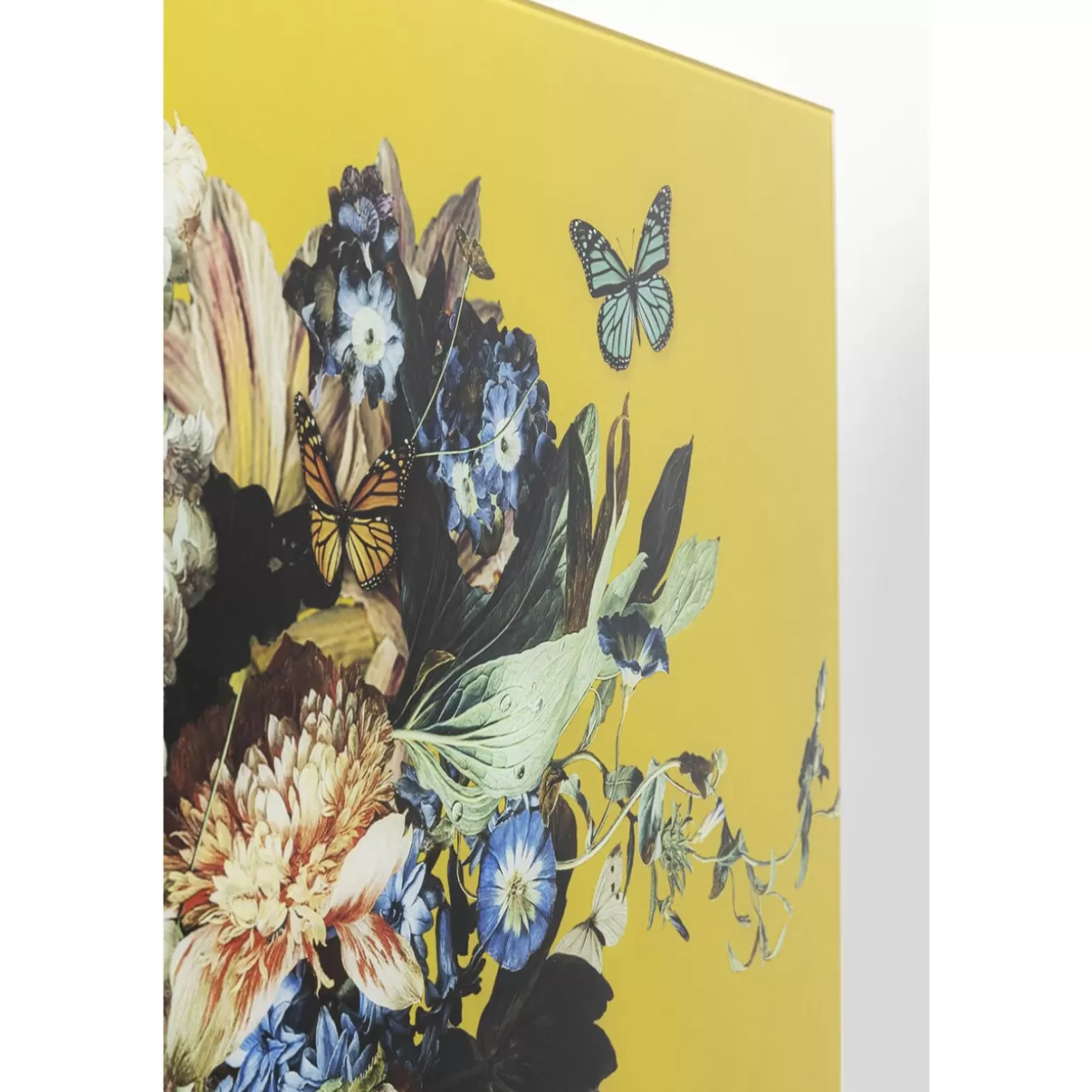 Quadro Moderno 100x100 cm - Composizione Floreale Elegante in Tonalità Sole con Cornice in Vetro, Ideale per Arredamento Contemporaneo KARE
