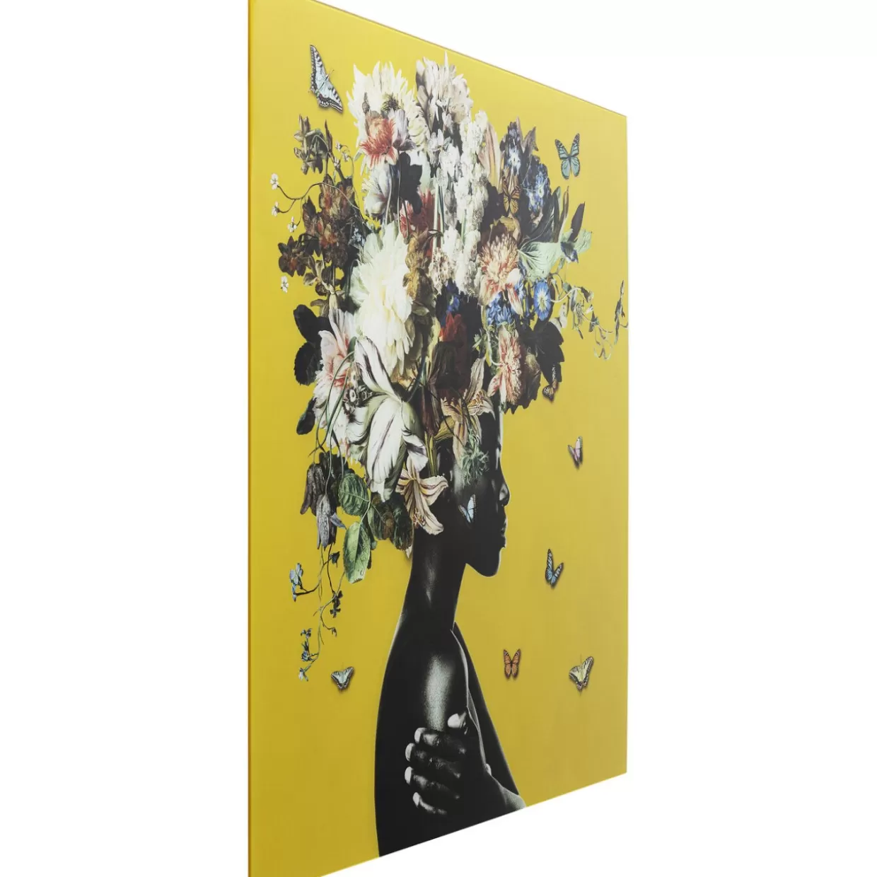 Quadro Moderno 100x100 cm - Composizione Floreale Elegante in Tonalità Sole con Cornice in Vetro, Ideale per Arredamento Contemporaneo KARE