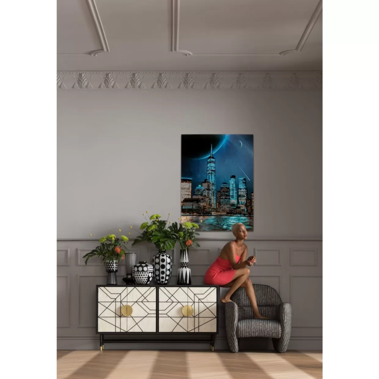 Quadro Moderno Cielo Notturno Metropolitano - Stampa Artistica su Vetro 90x120 cm per Arredamento Contemporaneo da KARE Design
