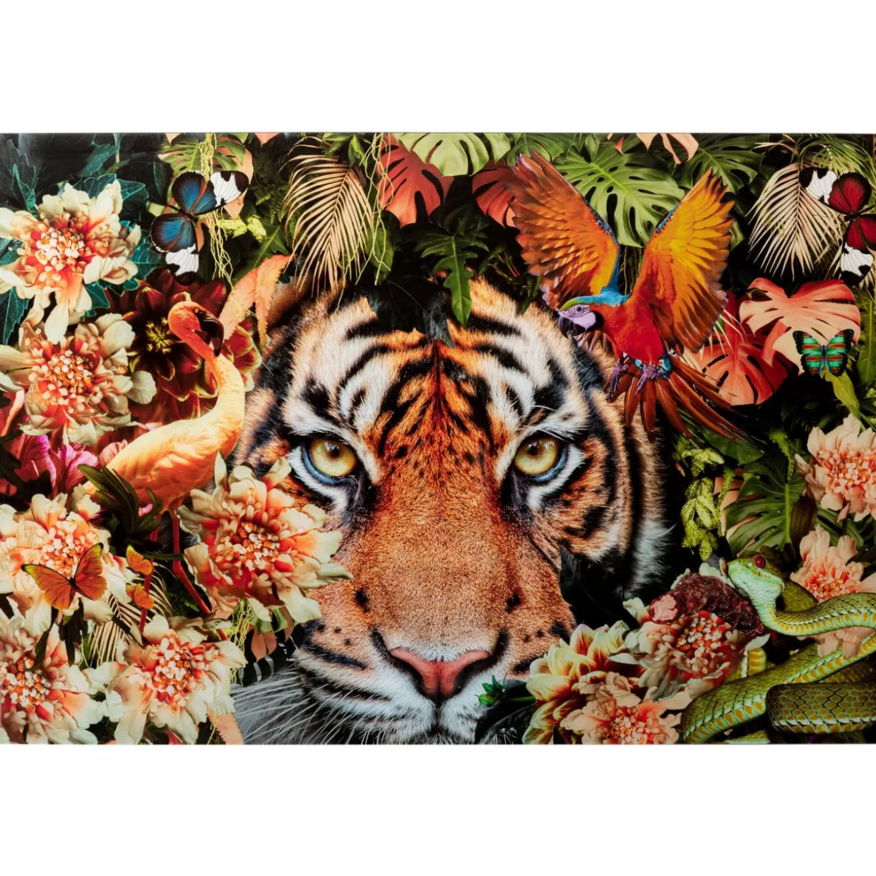 KARE Quadro Artistico in Vetro - Tigre Selvaggia a Caccia, Stampa Moderna per Arredamento 150x100 cm